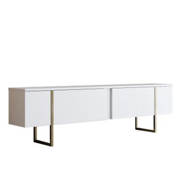 Hanah Home Soporte TV Blanco y Dorado 180cm con Patas Metálicas Elegantes